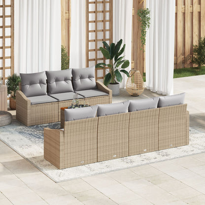 8 Delige Tuin Sofa Set Met Kussens Beige Poly Rattan Acacia