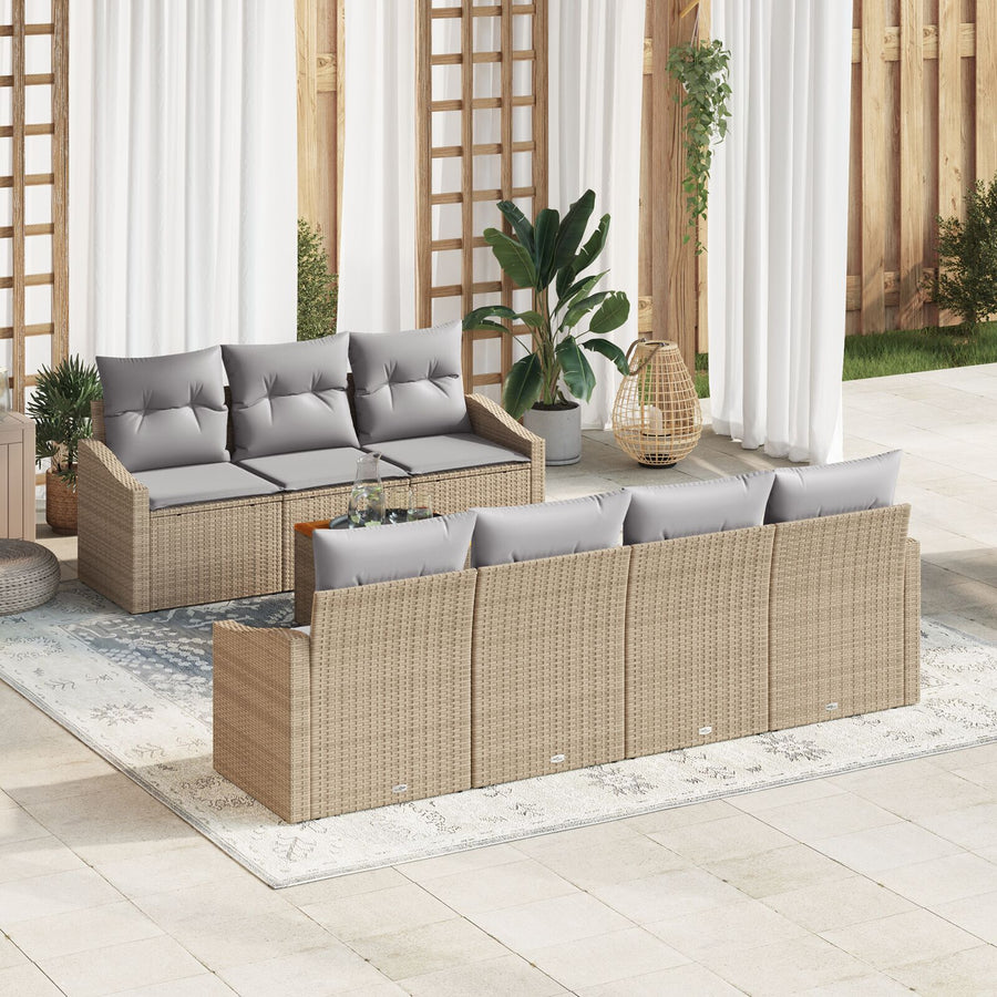 8 Delige Tuin Sofa Set Met Kussens Beige Poly Rattan Acacia