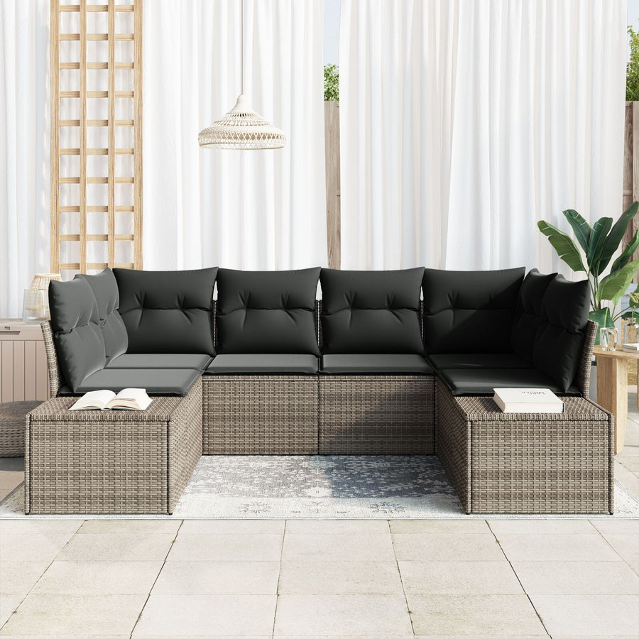 Tuin Sofa Set 6-Delige Set Grijs Rattan Tuin Sofa Set