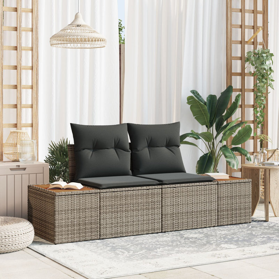 2-Zits Tuinbank Met Kussens Poly Rattan Grijs zonder opslag