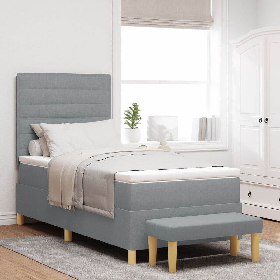 Boxspring Bed Met Matras & Bank Stof Lichtgrijs 100 x 200 cm Lijnen ontwerp
