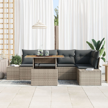 6-Delige Tuinbankset Met Kussens Grijs Poly Rattan