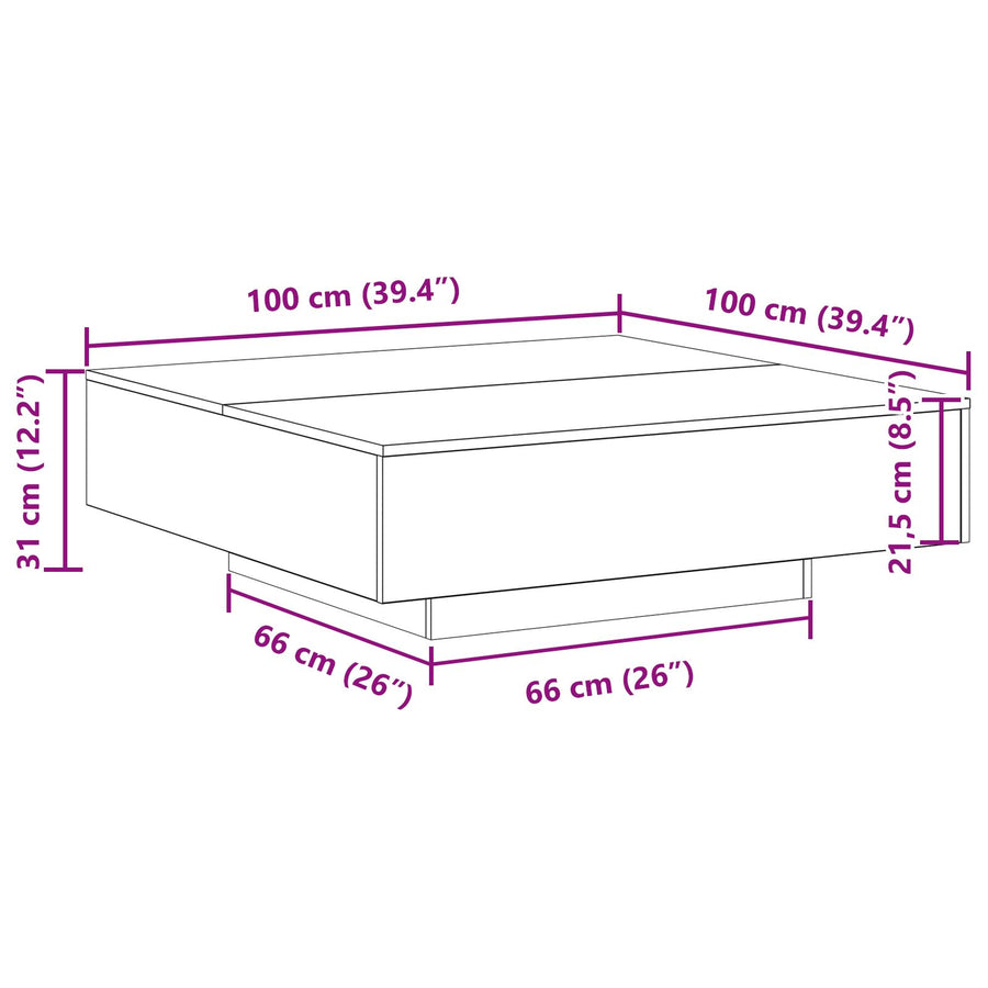 Salontafel Met Led-Verlichting Zwart Eiken 100X100X31 Cm