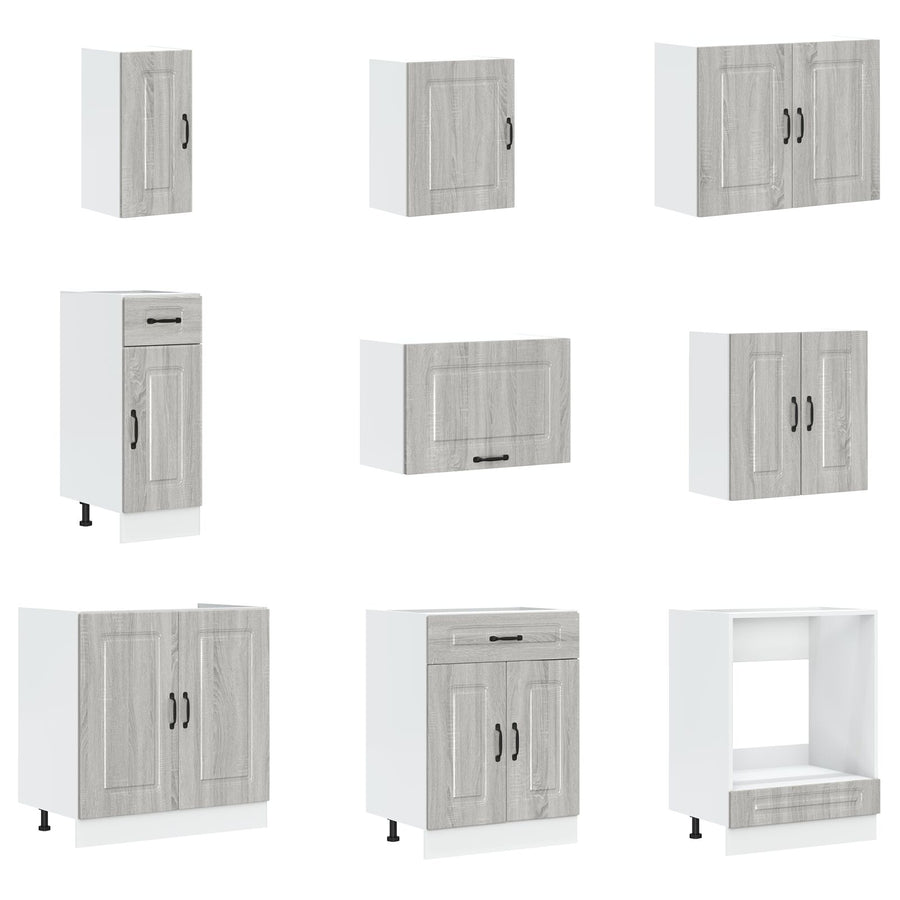 Keuken Cabinet ""Kalmar"" Met Dubbele Wastafels Behandeld Hout Grijs sonoma