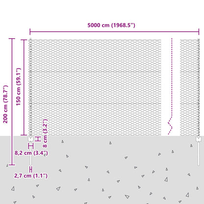 Fence Posts 22 Stuks U-Channel Grijs 150 Cm Staal,  Hexagon Fence Grijs 1.5X50 M Staal