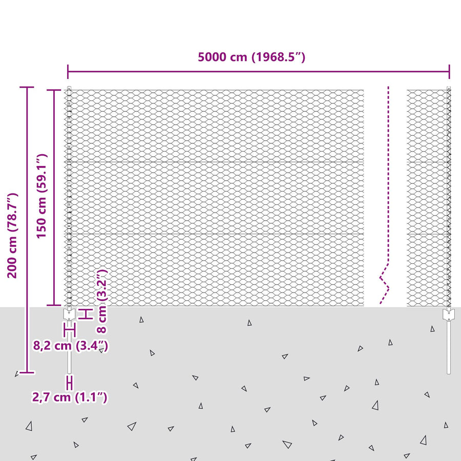 Fence Posts 22 Stuks U-Channel Grijs 150 Cm Staal,  Hexagon Fence Grijs 1.5X50 M Staal