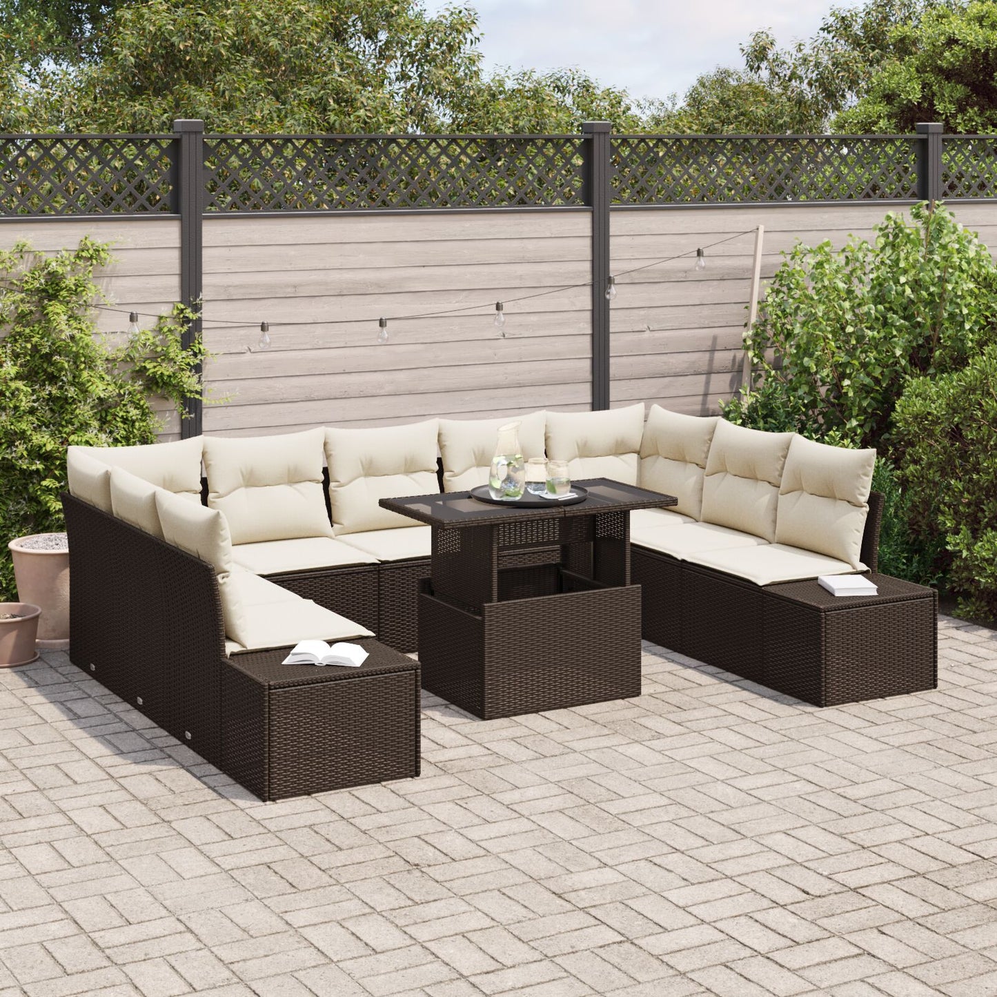 Tuin Sofa Set Set Van 10 Beige Pe Rattan, Polyester, Staal