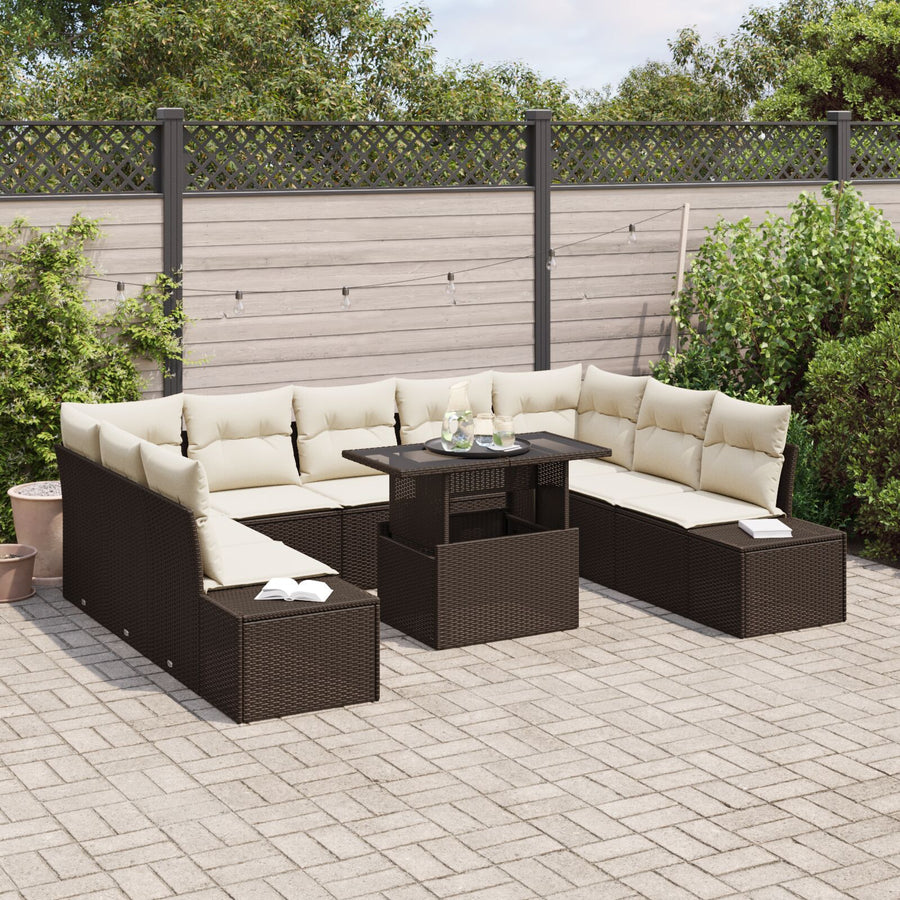 Tuin Sofa Set Set Van 10 Beige Pe Rattan, Polyester, Staal