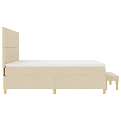 Boxspringbed Met Matras & Bank Stof Crème 200 x 200 cm Knop tufted