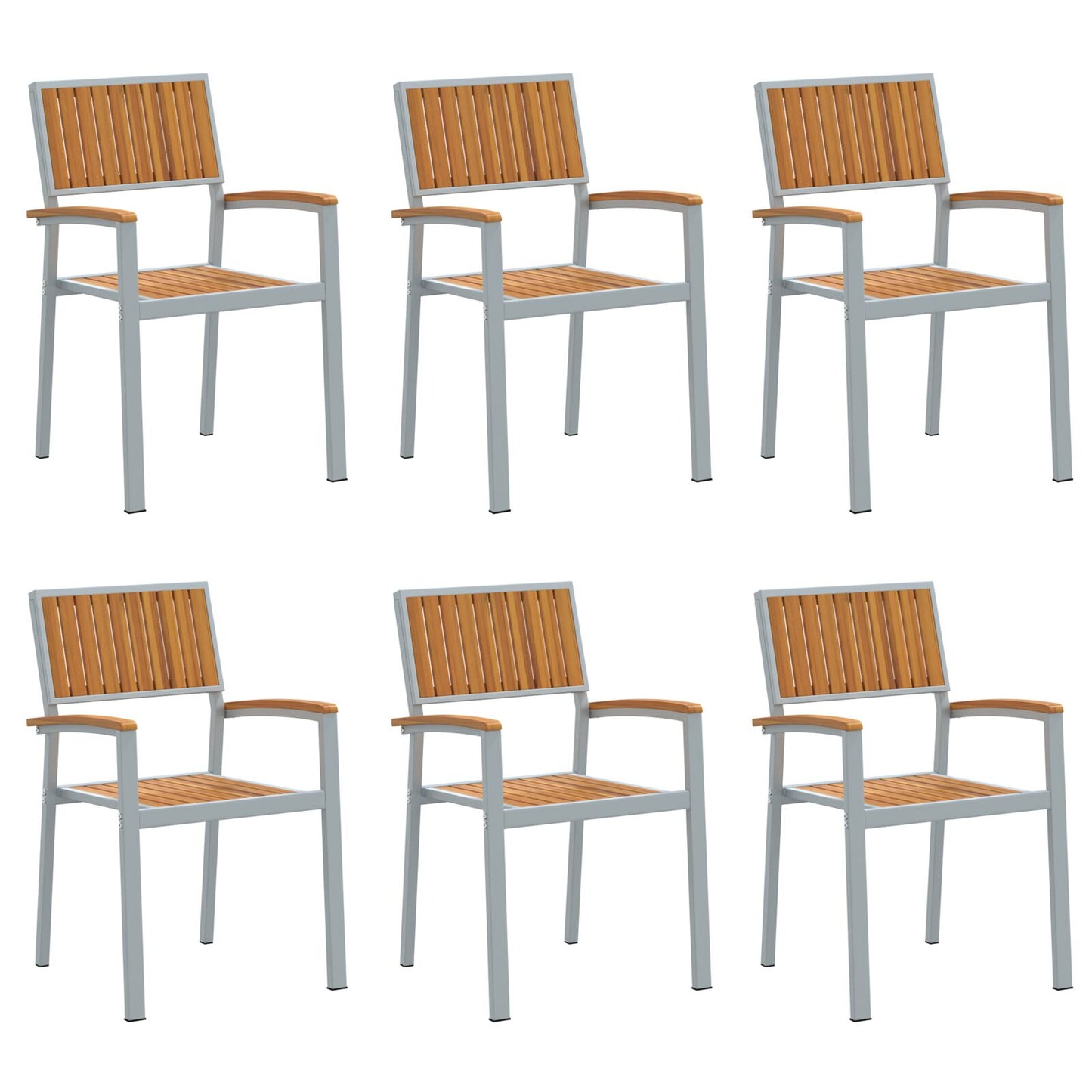 Stapelbare Tuinstoelen 6 Stuks Staal En Massief Acaciahout Grijs