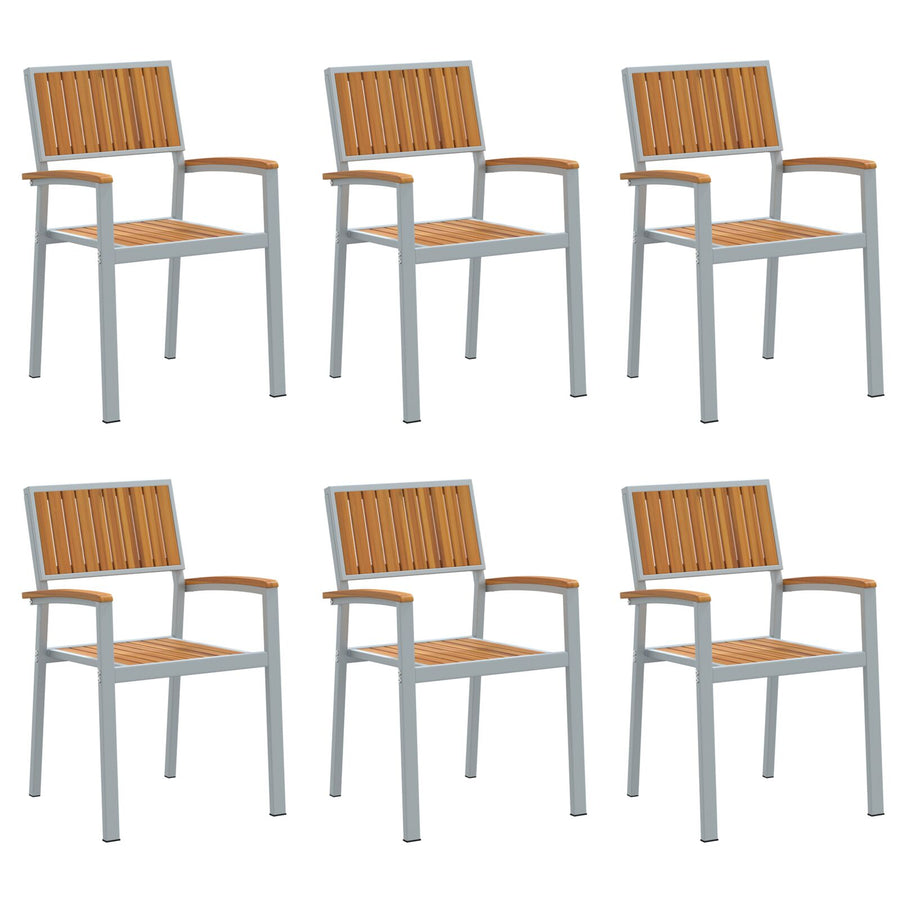 Stapelbare Tuinstoelen 6 Stuks Staal En Massief Acaciahout Grijs