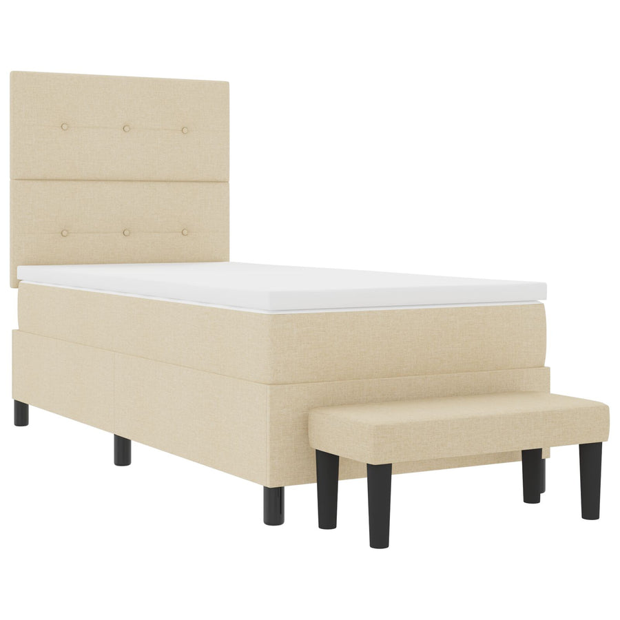 Boxspringbed Met Matras & Bank Stof Crème 90 x 190 cm Knopen gestoffeerd