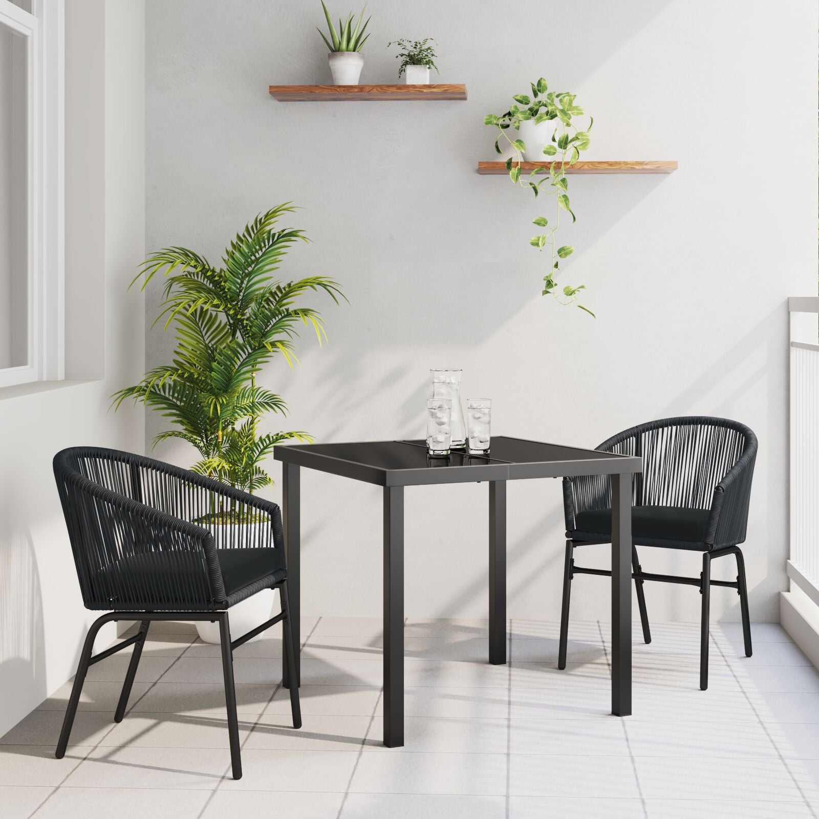 3-Delige Tuin Eetset Zwart Poly Riet