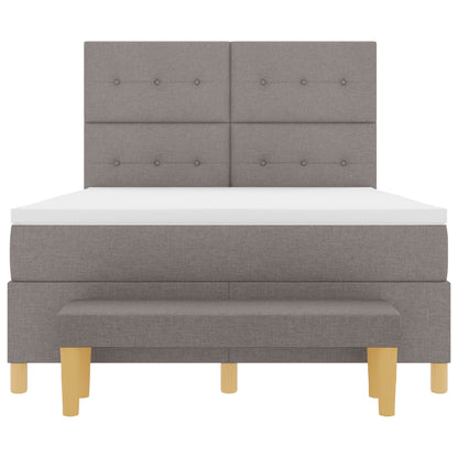 Boxspringbed Met Matras En Bank Stof Taupe 160 x 200 cm Knopgeplooid