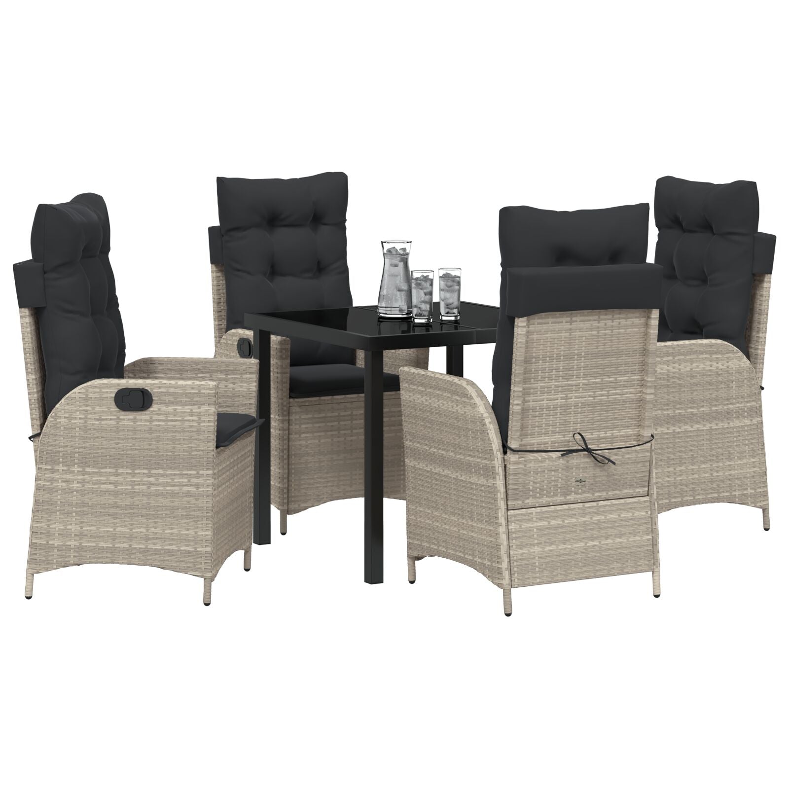 5-Delige Tuin Eettafel Set Met Kussens Lichtgrijs Poly Rattan