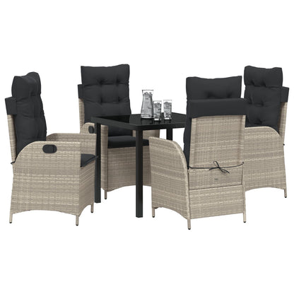 5-Delige Tuin Eettafel Set Met Kussens Lichtgrijs Poly Rattan