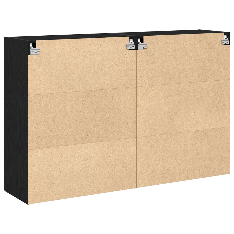 Wandkast Set Van 2 Zwart Eiken Bewerkt Hout, Glas