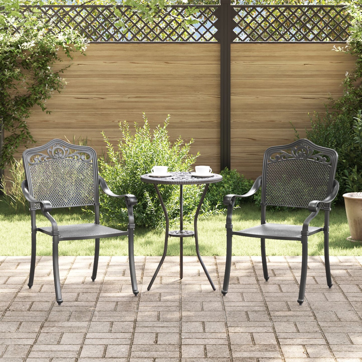 Tuinstoelen 2 Stuks Gietaluminium Zwart