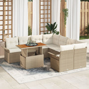 Tuin loungeset 9-delig poly rattan beige