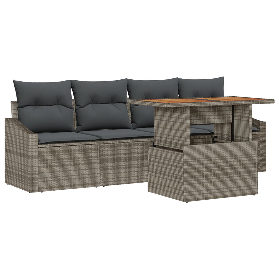 5-Delige Tuin Eethoek Met Kussens Grijs Poly Rattan Acacia