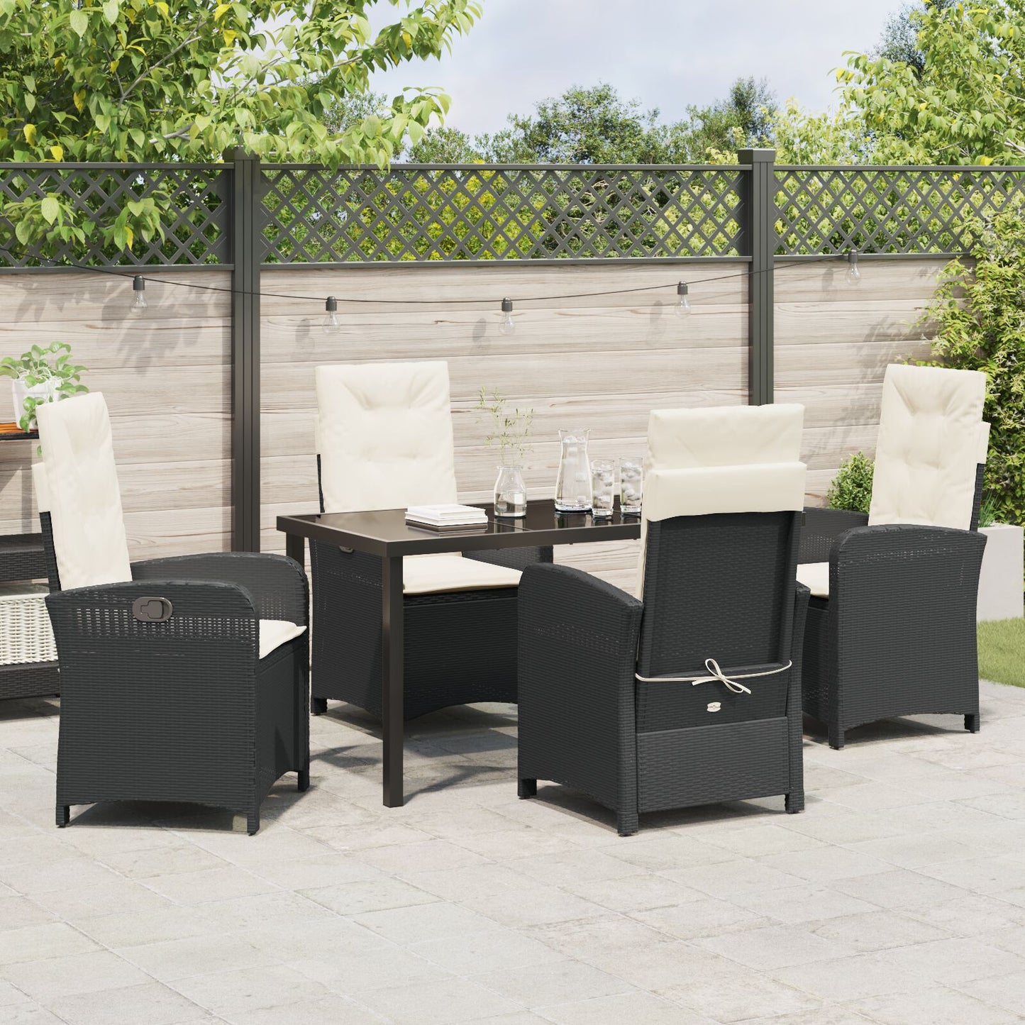 5-Delige Tuin Eetset Met Kussens In Zwart Poly Rattan