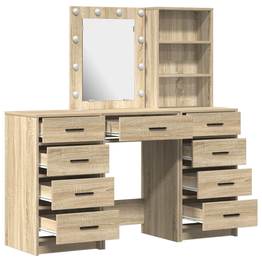 3 Delige Kaptafel Set Met Led Sonoma Eiken Gefabriceerd Hout