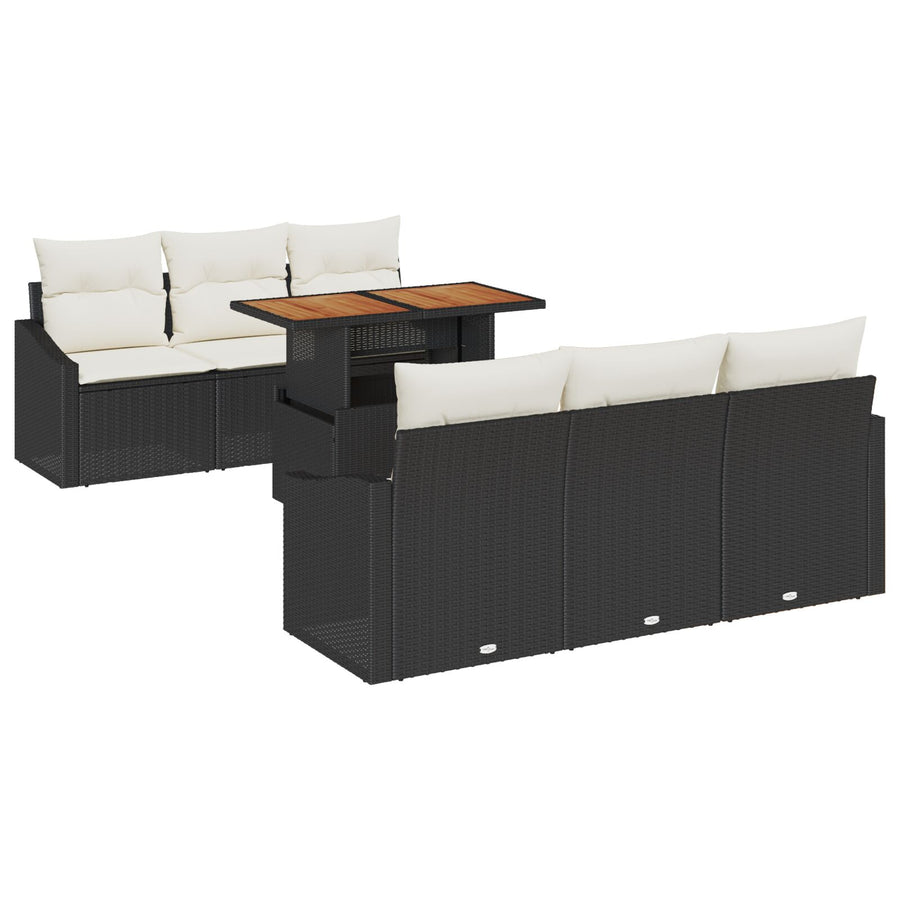 7 Delige Tuin Eetset Met Kussens Zwart Poly Rattan Acacia