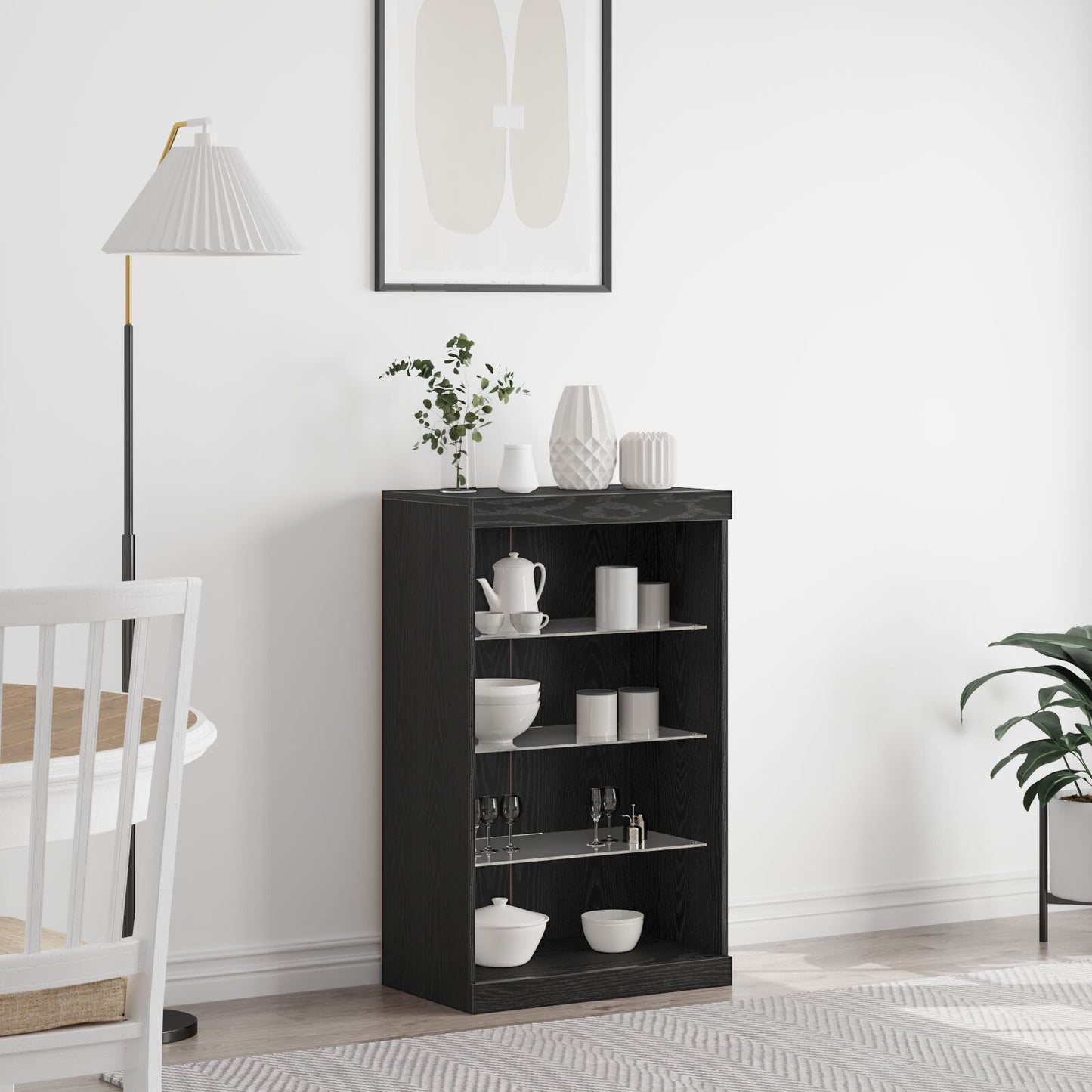 Dressoir Met Led-Verlichting Zwart Eiken 60,5X37X100 Cm