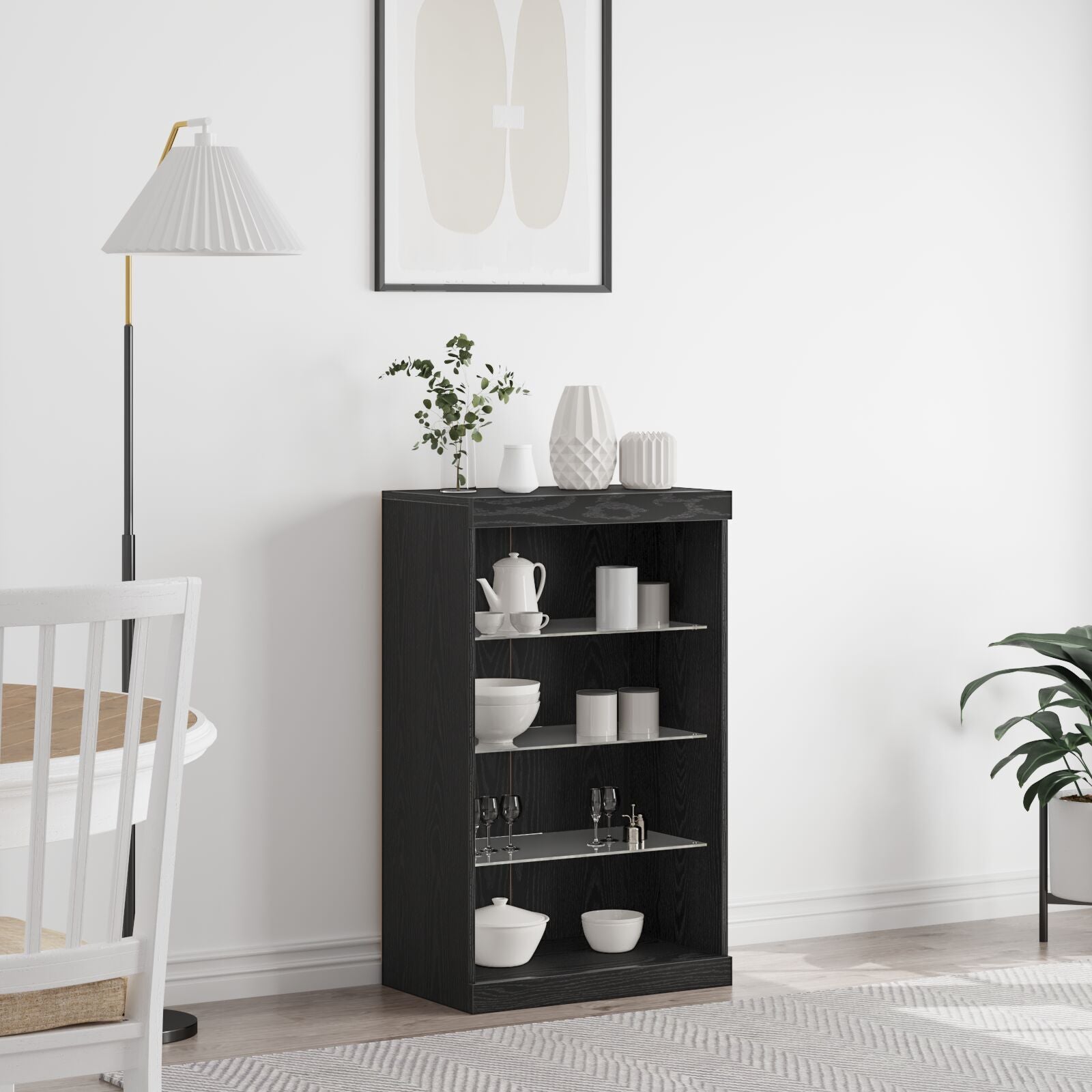 Dressoir Met Led-Verlichting Zwart Eiken 60,5X37X100 Cm