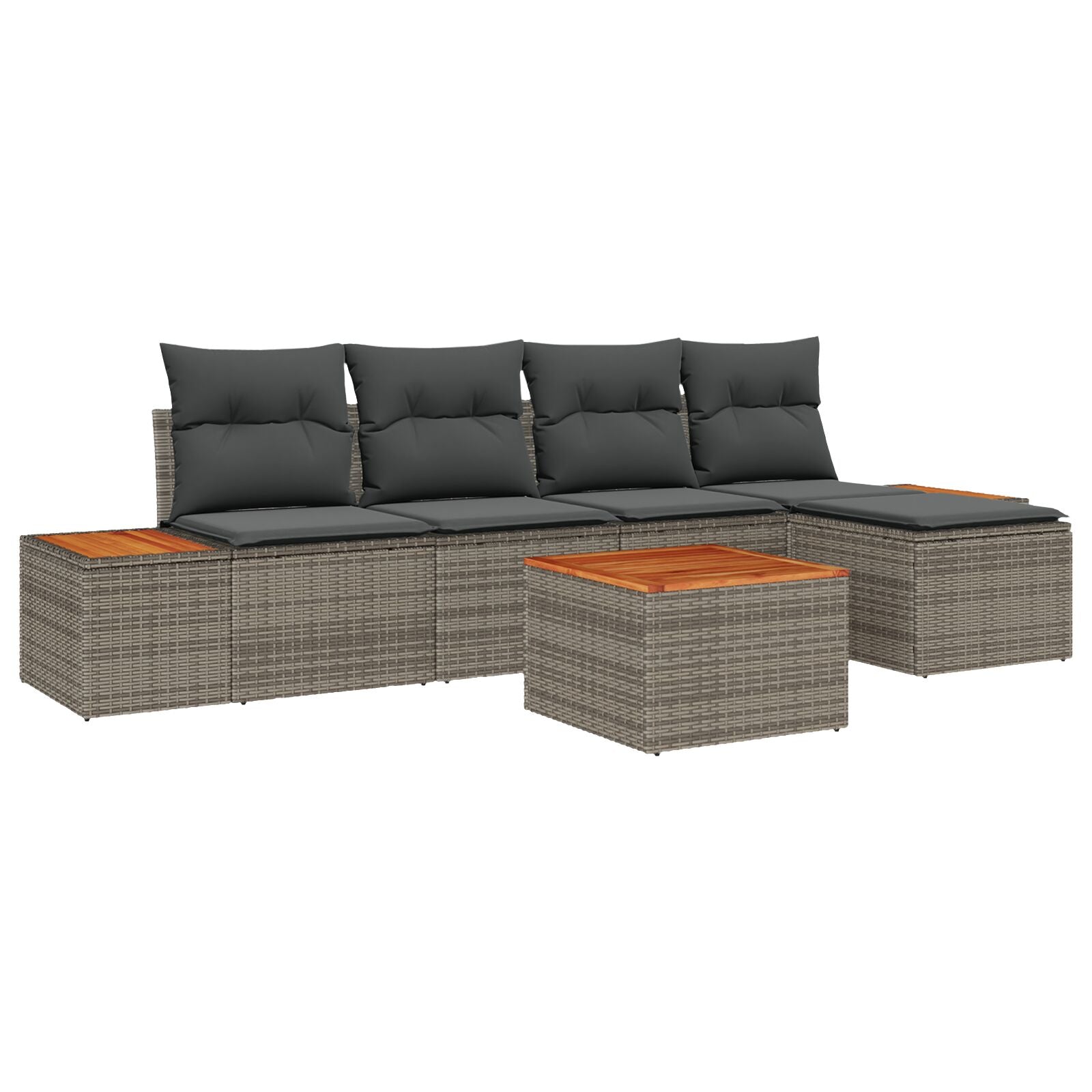 6-Delige Tuinsofa Set Met Kussens Grijs Poly Rattan Acacia