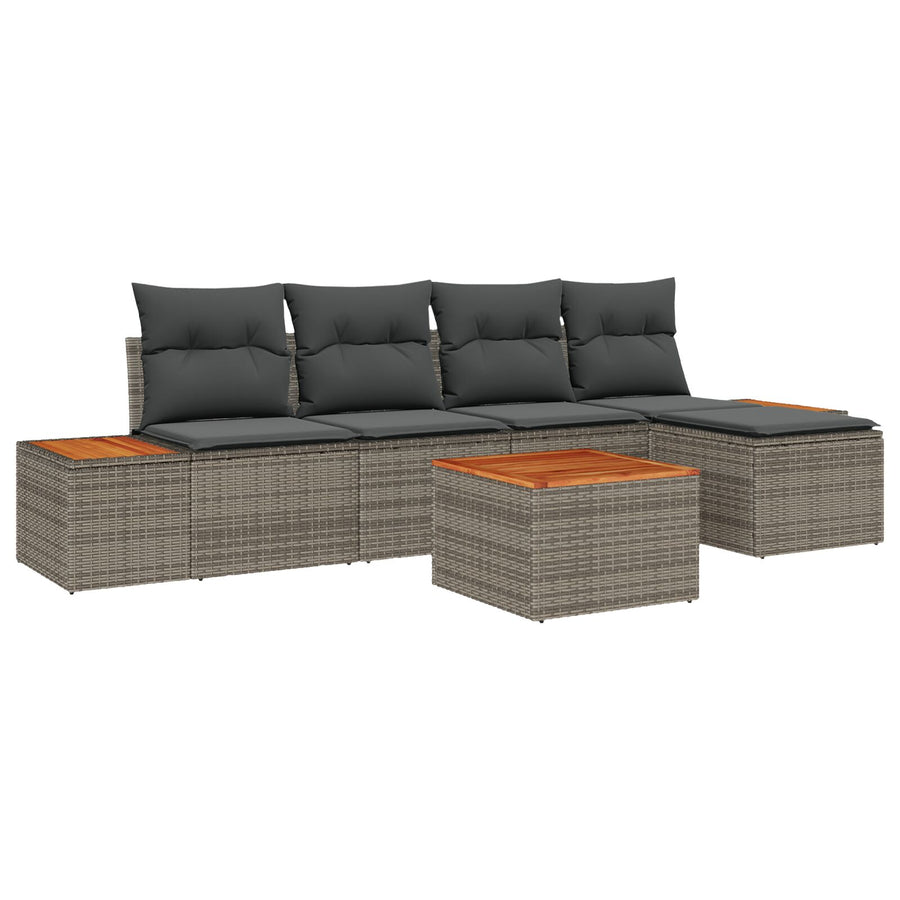 6-Delige Tuinsofa Set Met Kussens Grijs Poly Rattan Acacia