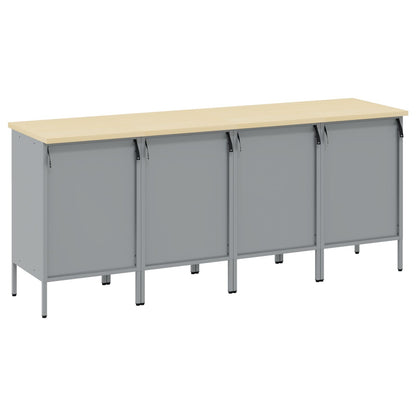 Werktafel 4 Stuks En Grijs Ge-Engineerd Hout En Staal 4x (84 cm) Zwart 4x kast