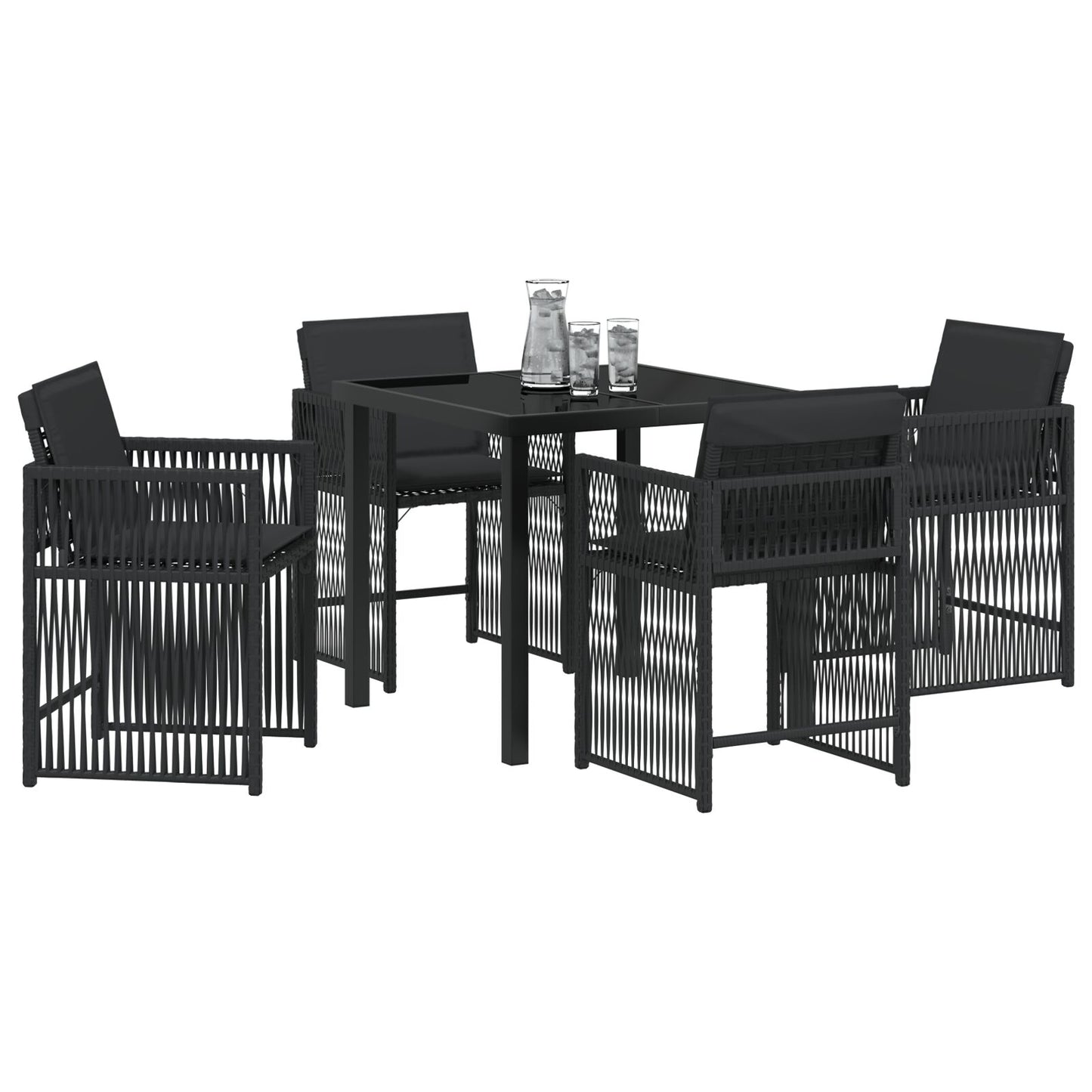 5-Delige Tuin Eetset Met Kussens Zwart Poly Rattan