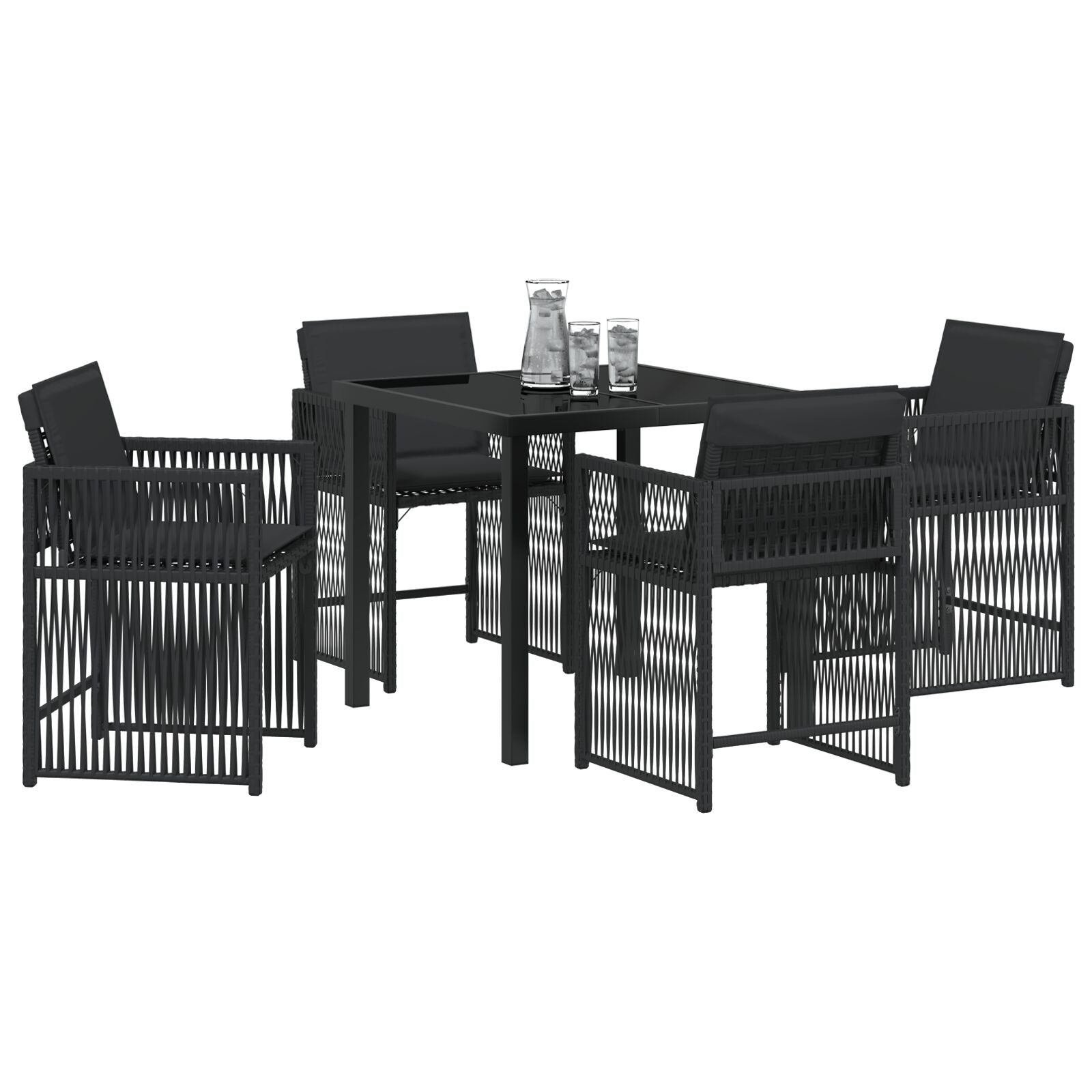 5-Delige Tuin Eetset Met Kussens Zwart Poly Rattan