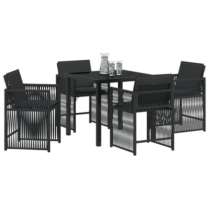 5-Delige Tuin Eetset Met Kussens Zwart Poly Rattan
