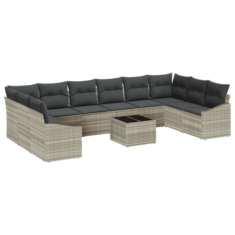 Tuinsofa Set 11-Delig Grijs Poly Rattan Buitensofa Rechthoekig