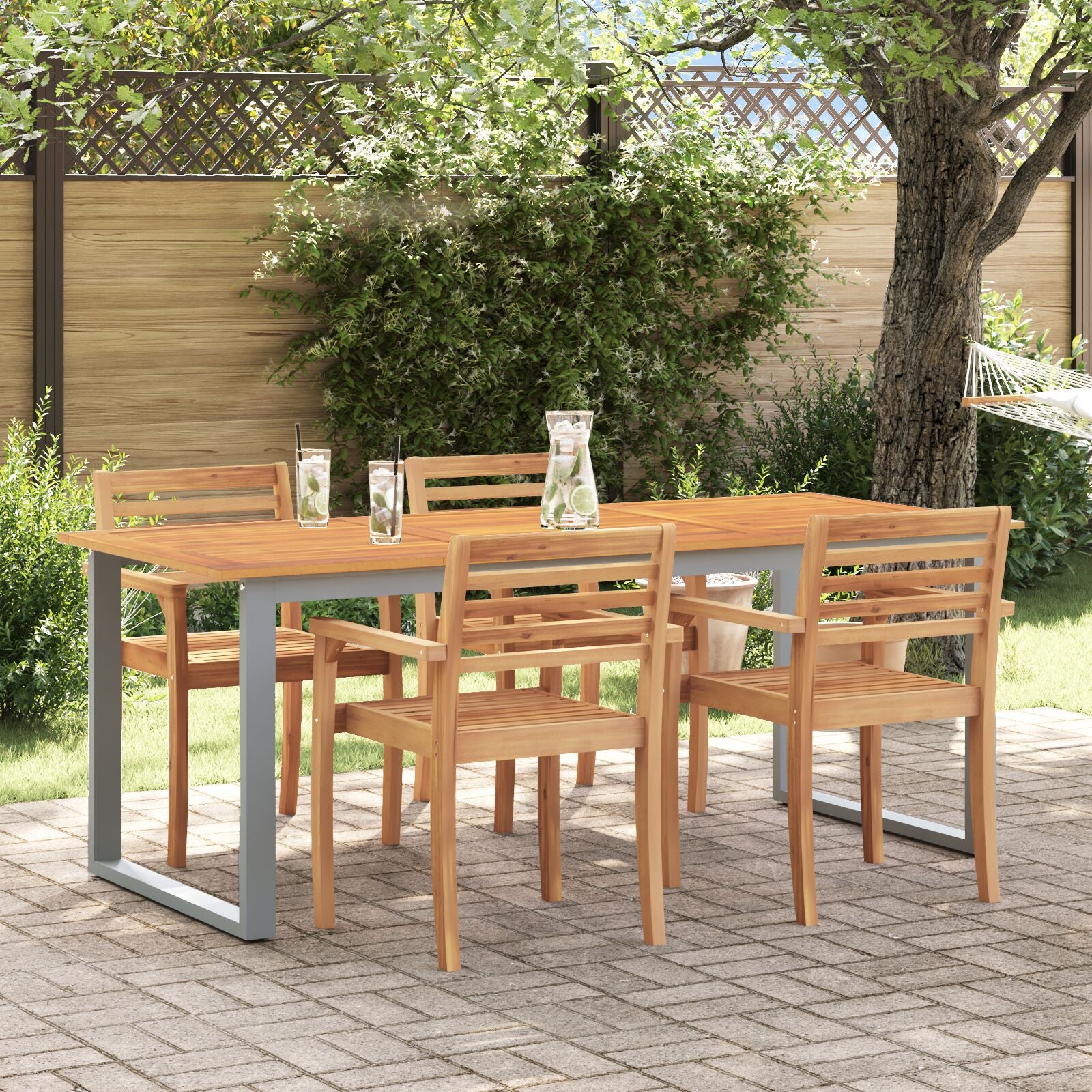 Tuin Eettafel Staal & Massief Acaciahout 160 x 80 x 75 cm Overhangend ontwerp