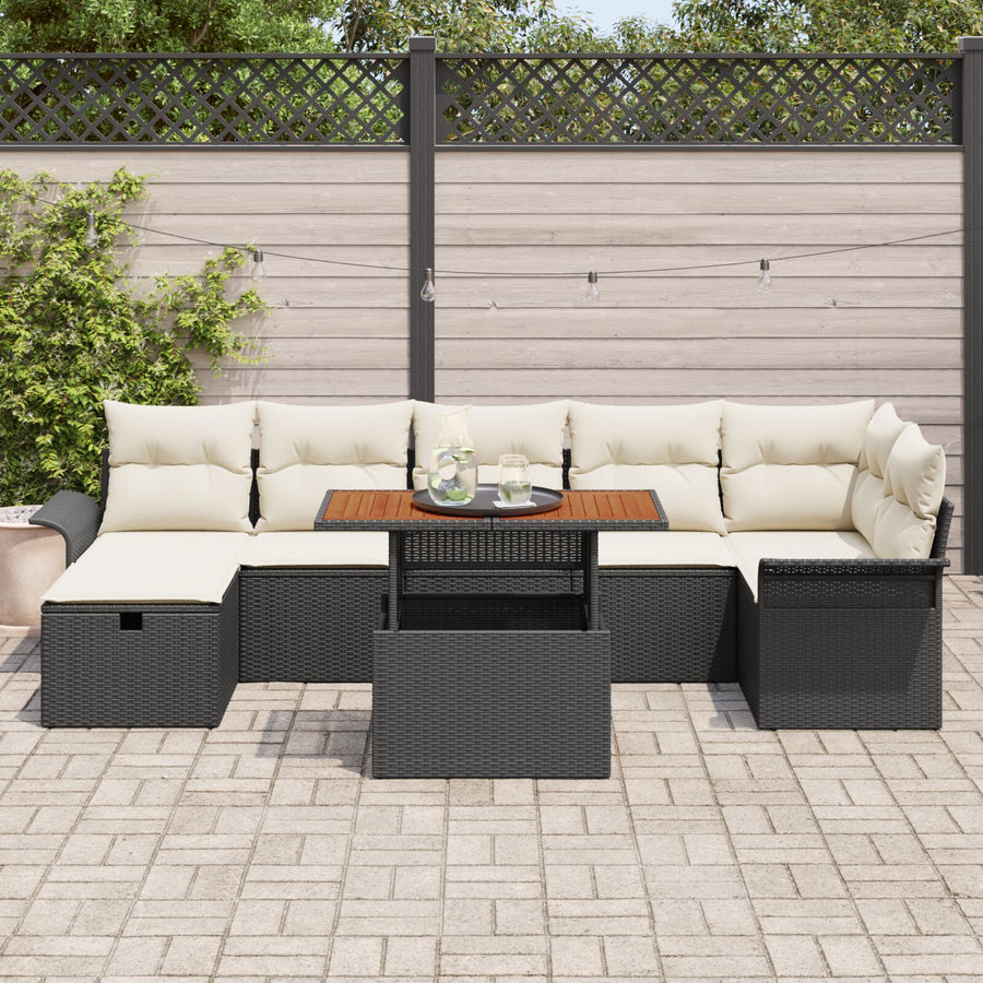 8-Delige Tuin Sofa Set Met Kussens Zwart Poly Rattan