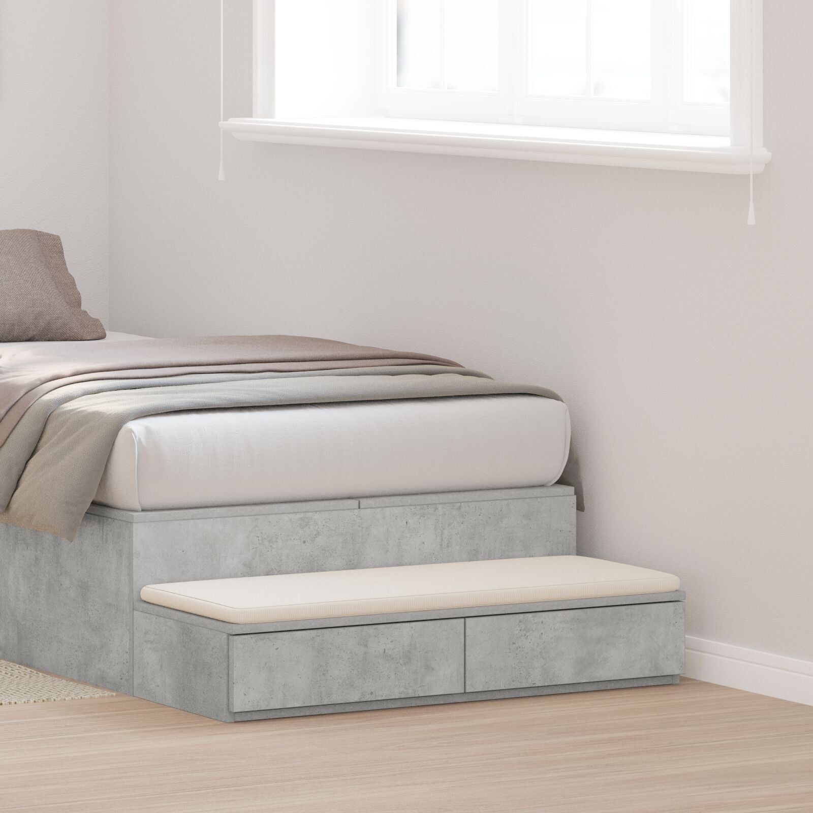 Bedlade Betonnen Grijs Geïntegreerd Hout Beton grijs 80 x 36,5 x 16,5 cm