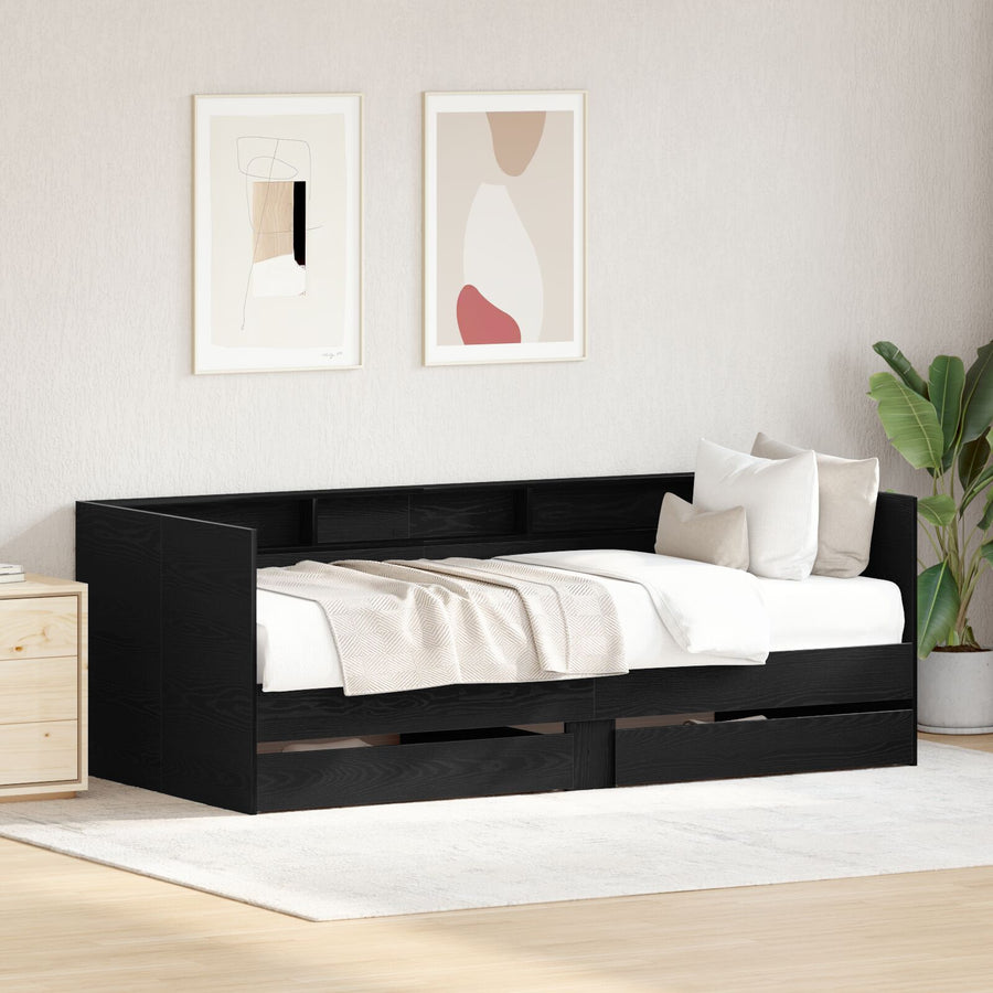 Zwart Eiken Ladebed Met Lades Zwart Eiken Bewerkt Hout 90 X 200 Cm