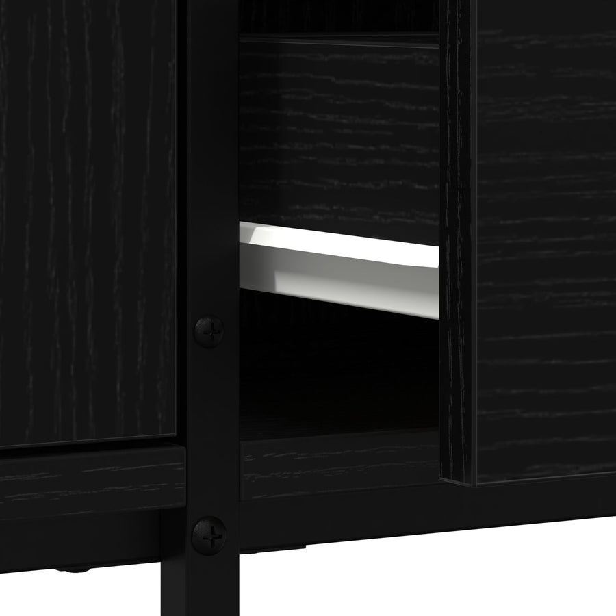 Tv-Meubel Met Lade Zwart Eiken 200X25X44 Cm Bewerkt Hout Zwart Eiken