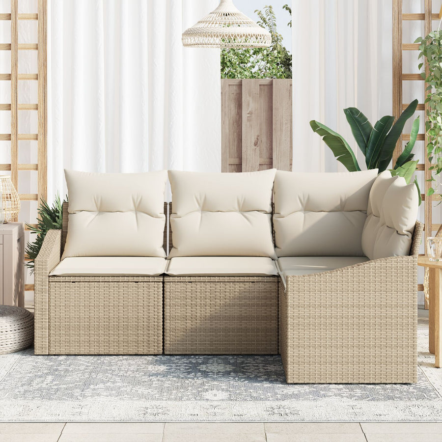 4 Delige Tuin Sofa Set Met Kussens Beige Poly Rattan