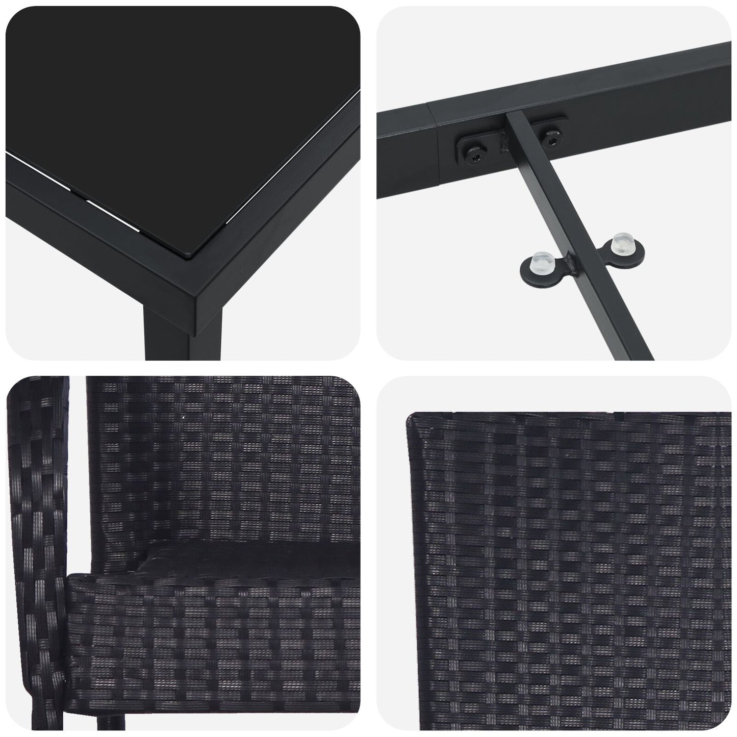3-Delige Tuin Eettafel Set Zwart Poly Rattan