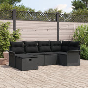 Loungeset 6 personen poly rattan zwart