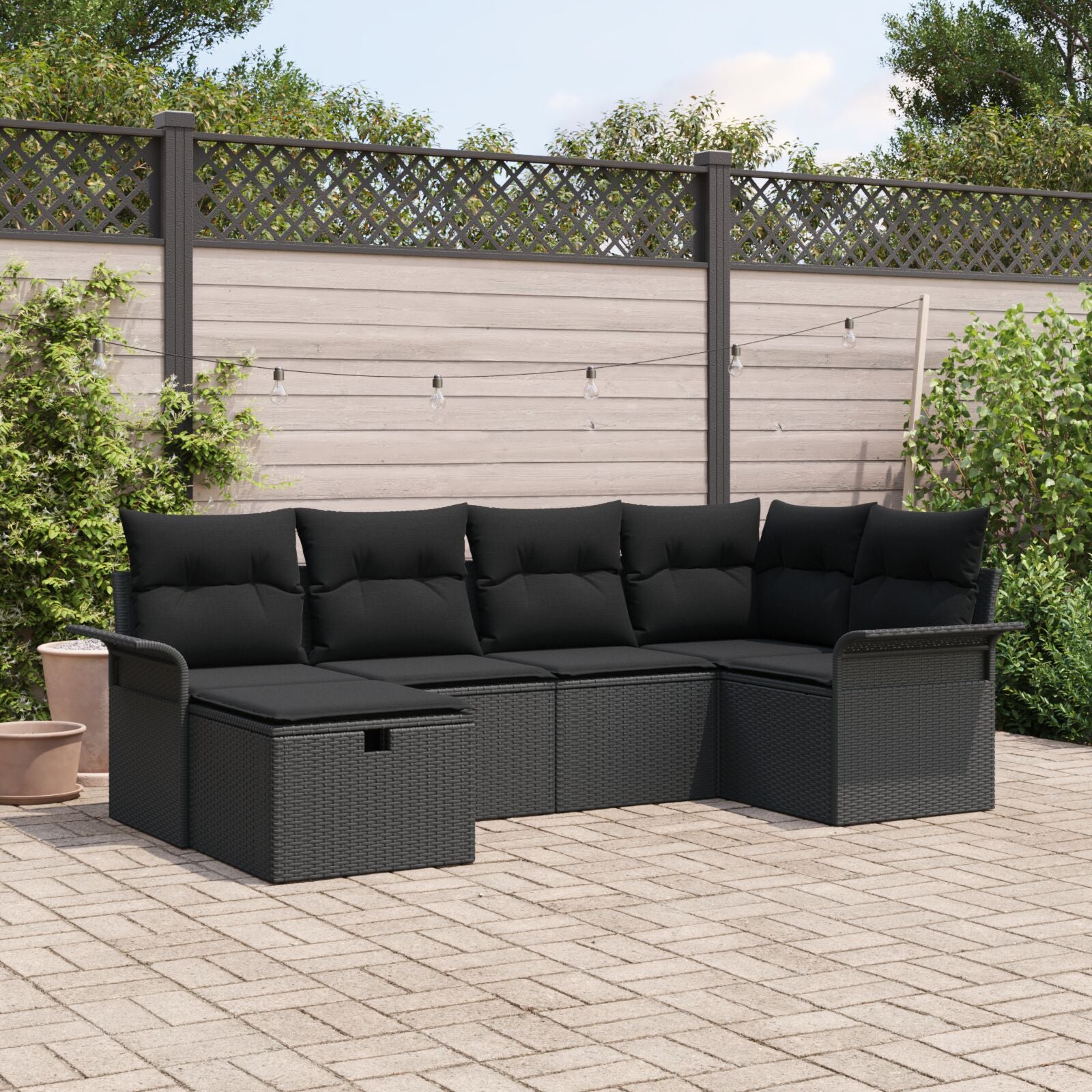 6-Delige Tuin Sofa Set Met Kussens Zwart Poly Rattan