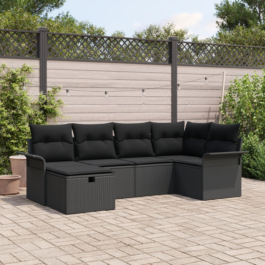 6-Delige Tuin Sofa Set Met Kussens Zwart Poly Rattan