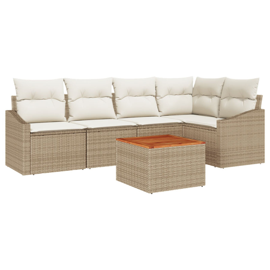 6 Delige Tuin Sofa Set Met Kussens Beige Poly Rattan Acacia