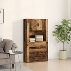 Hoge kast met lade 80x33x150 cm oud hout