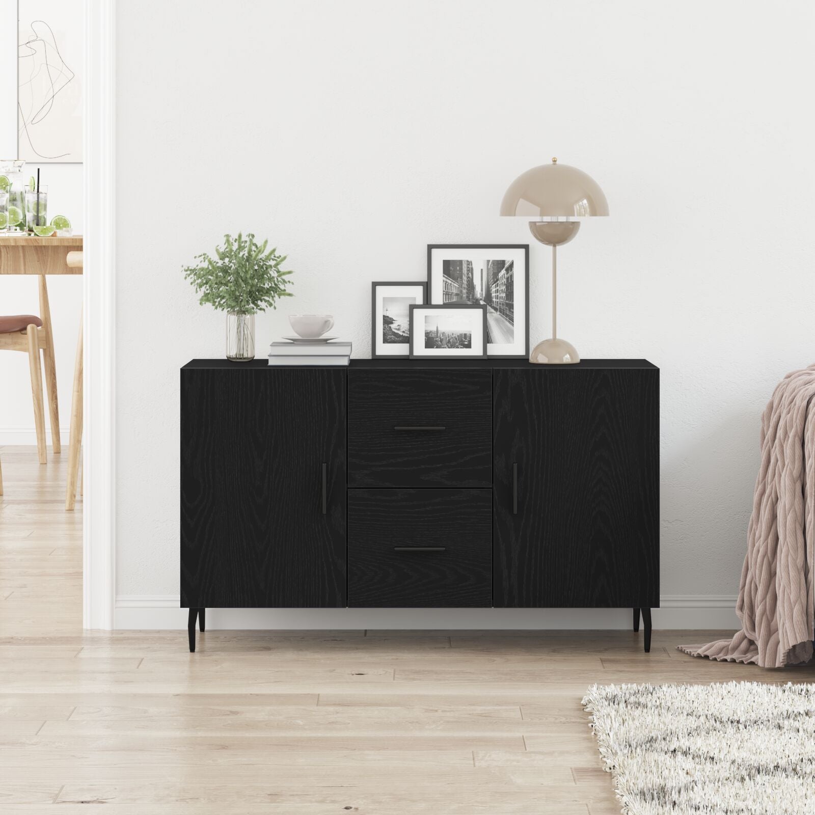 Dressoir Zwart Eiken 100X36X60 Cm Geperst Hout