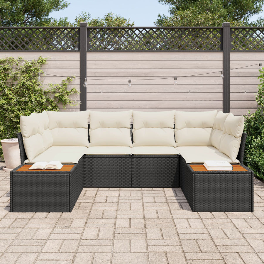 6-Delige Tuin Sofa Set Met Kussens Zwart Poly Rattan Acacia